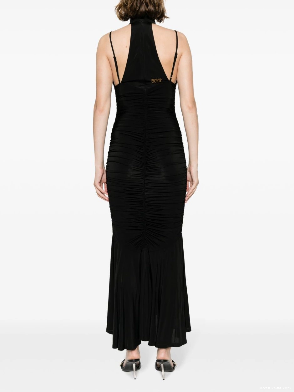 Affordable Women maxi halterneck Jeans Versace dress ruched Couture 0715